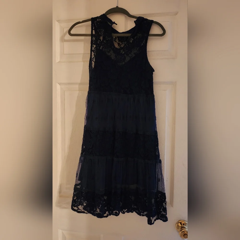 Rebellion Elegant Navy Lace Boho Dress - Picture 2 of 4